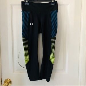 UNDER ARMOR black striped mesh capri cropped compression workout pants size XS